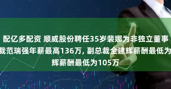 配亿多配资 顺威股份聘任35岁裴娜为非独立董事, 副总裁范瑞强年薪最高136万, 副总裁全建辉薪酬最低为105万